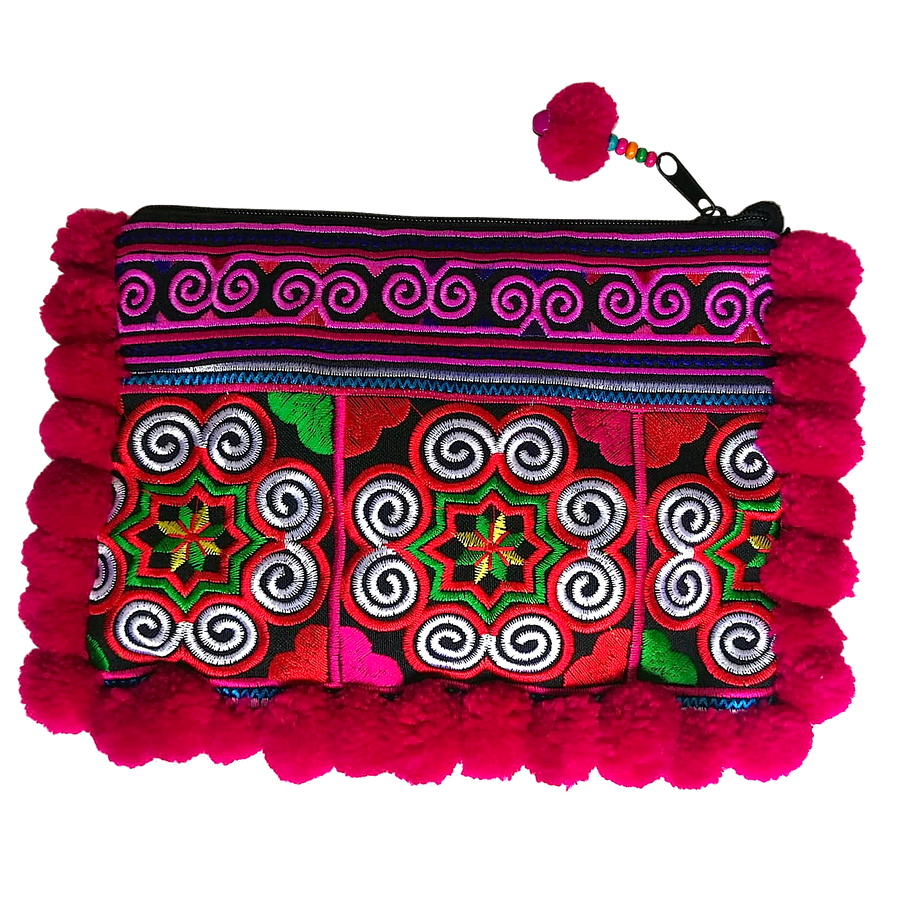 Sabai Jai Pink & Red Pom Pom Spiral Clutch bag