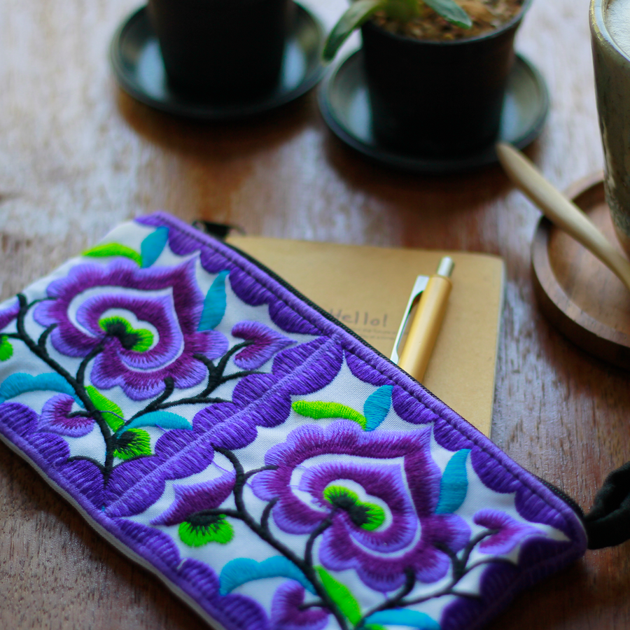 Sabai Jai Purple Small Floral Wristlet table