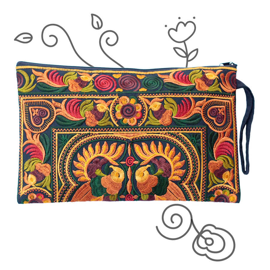 Large Twin Bird Clutch (Gold & Ivy)